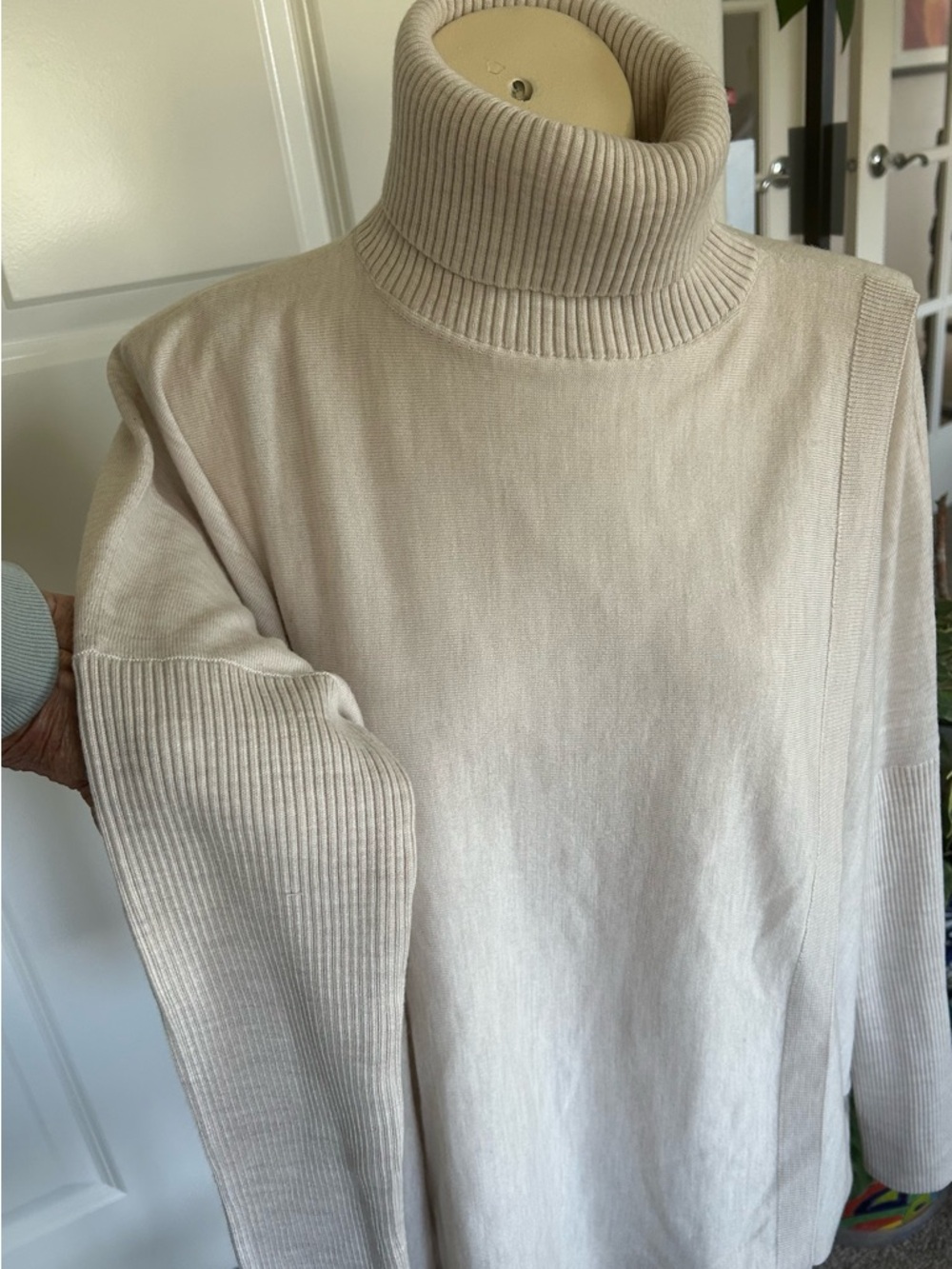AllSaints Cream Ribbed Turtleneck Pullover